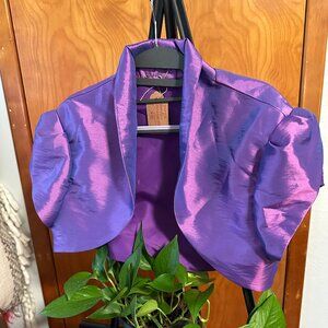 Vintage 1980s Iridescent Purple Puff Sleeve Bolero Cropped Jacket